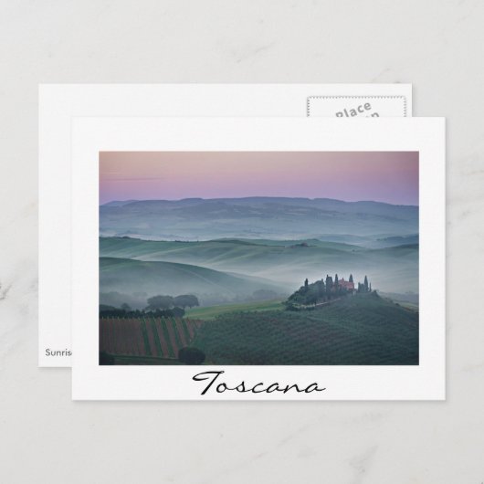 トスカーナの風景の白い文字カードの上の日の出 ポストカード (正面/裏面)