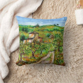 トスカーナの風景の緑の丘とオリーブの木 クッション (ブランケット)