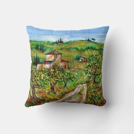 トスカーナの風景の緑の丘とオリーブの木 クッション (裏面)