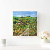 トスカーナの風景の緑の丘とオリーブの木 スクエア壁時計 (ホーム)