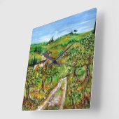 トスカーナの風景の緑の丘とオリーブの木 スクエア壁時計 (傾斜)