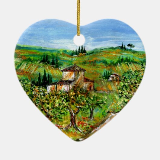 トスカーナの風景の緑の丘とオリーブの木 セラミックオーナメント (裏面)