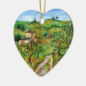 トスカーナの風景の緑の丘とオリーブの木 セラミックオーナメント (左)
