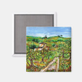 トスカーナの風景の緑の丘とオリーブの木 マグネット (正面/裏面)