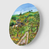 トスカーナの風景の緑の丘とオリーブの木 ラージ壁時計 (傾斜)