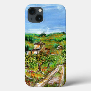 トスカーナの風景の緑の丘とオリーブの木 iPhone 13ケース