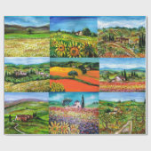 トスカーナの風景ひまわり、ケシ、花畑 ラッピングペーパー (フラット)