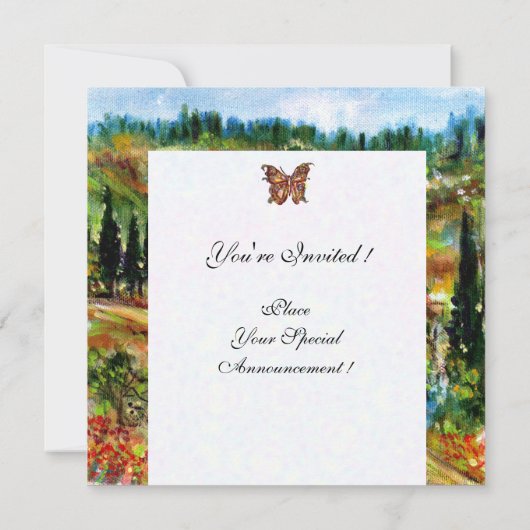 トスカーナの風景を描いた古い農家のイメージ, 黄色 緑 白 招待状 (裏面)