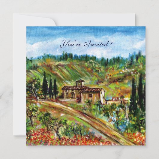 トスカーナの風景を描いた古い農家のイメージ, 黄色 緑 白 招待状 (正面)