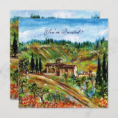 トスカーナの風景を描いた古い農家の絵、黄色、緑、白 招待状 (正面/裏面)