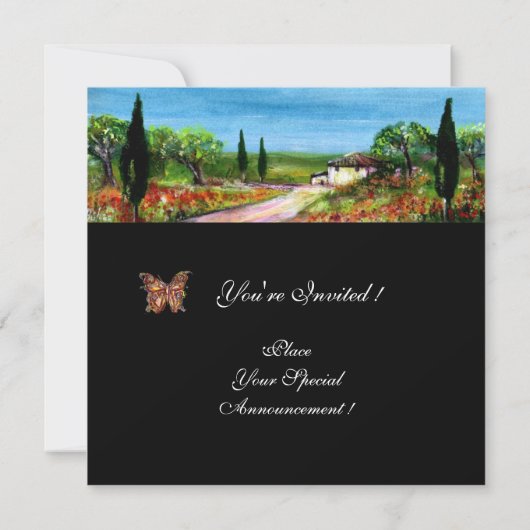 トスカーナの風景４、黄色 緑 黒 招待状 (裏面)