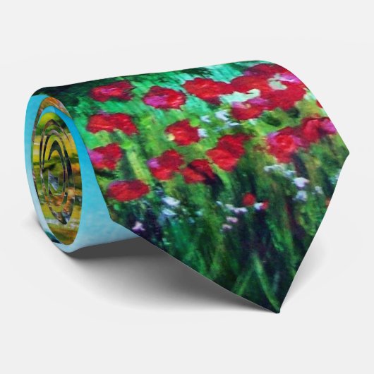 トスカーナの風景、ポピーとヒノキの木 ネクタイ (ロール)