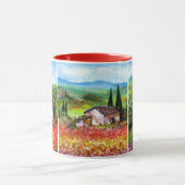 トスカーナの風景、ポピーのユリ、花畑 マグカップ (中央)