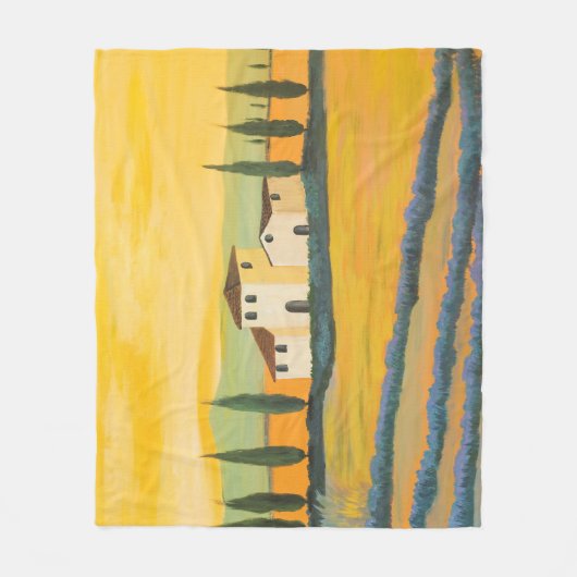 トスカーナの風景、個人画家、アクリル絵画 フリースブランケット (正面)