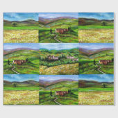 トスカーナの風景、緑の丘の黄色の花畑 ラッピングペーパー (フラット)