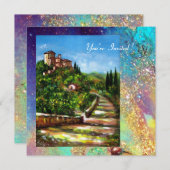 トスカーナの風景、青い緑の金ゴールドきらめき 招待状 (正面/裏面)