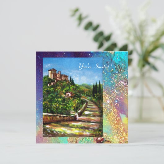 トスカーナの風景、青緑金がきらきら 招待状 (スタンド正面)