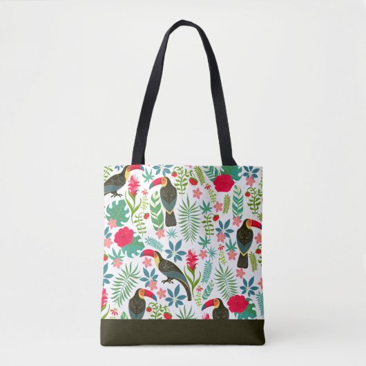 トスカーナの鳥類と熱帯花の模様 トートバッグ (正面)