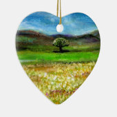トスカーナの黄色い花畑の単生の木 セラミックオーナメント (右)