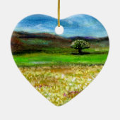 トスカーナの黄色い花畑の単生の木 セラミックオーナメント (裏面)