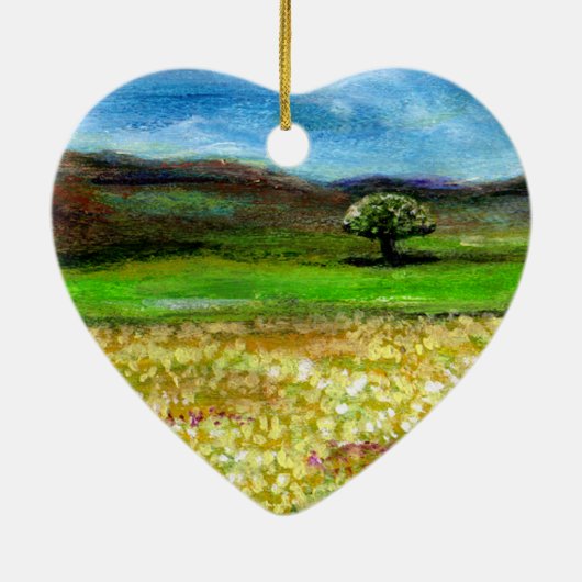 トスカーナの黄色い花畑の単生の木 セラミックオーナメント (裏面)