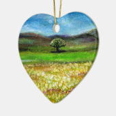 トスカーナの黄色い花畑の単生の木 セラミックオーナメント (左)