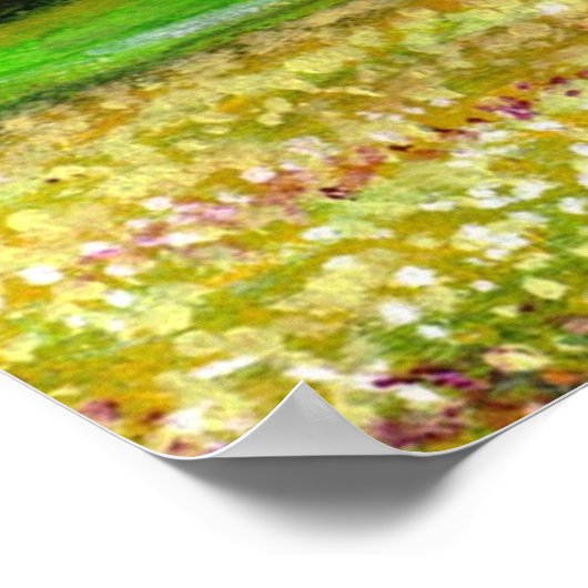 トスカーナの黄色い花畑の単生の木 ポスター (角)