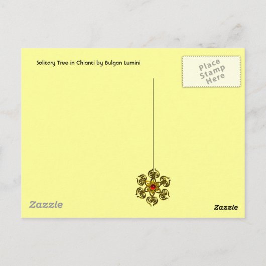 トスカーナの黄色い花畑の単生の木 ポストカード (裏面)
