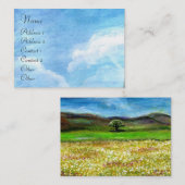 トスカーナの黄色い花畑の単生の木 名刺 (正面/裏面)