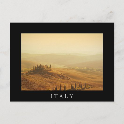 トスカーナの黒い葉書の風景の上の日の出 ポストカード (正面)