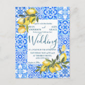 トスカーナイタリアンタイルの水色とレモンズ結婚ーズ ポストカード (正面)