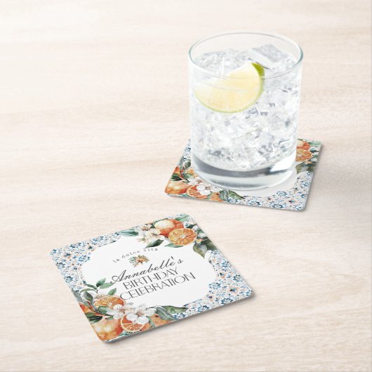 トスカーナイタリアンタイル誕生日パーティードデコール スクエアペーパーコースター (インサイチュ)