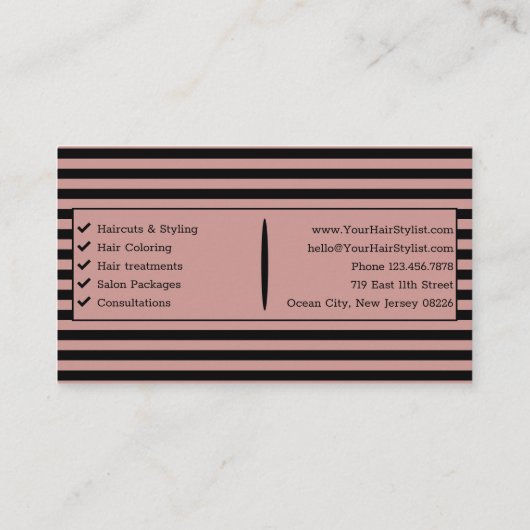 トスカーナエレガントのピンクと黒の毛ストライプののサロン 名刺 (裏面)
