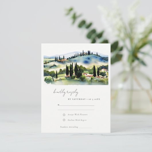 トスカーナエレガントイタリアランドスケープ水の色結婚の設定 出欠カード (スタンド正面)