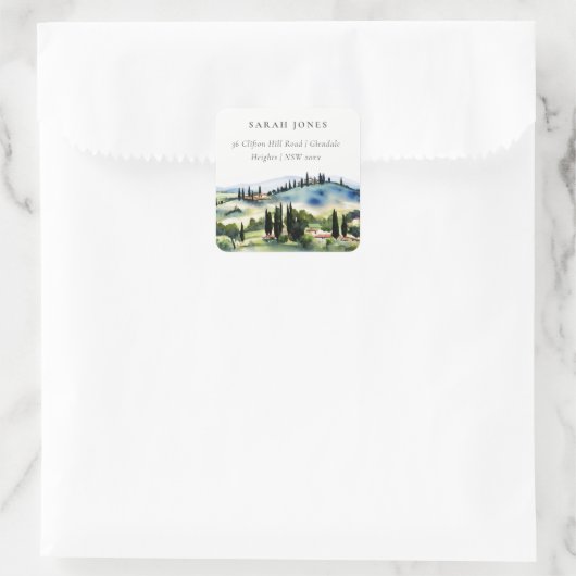トスカーナエレガントイタリア水彩風景アドレス スクエアシール (バッグ)