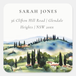 トスカーナエレガントイタリア水彩風景アドレス スクエアシール