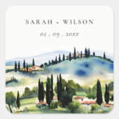 トスカーナエレガントイタリア水彩風景結婚ズ スクエアシール (正面)