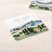 トスカーナエレガントイタリア水彩風景結婚ズ スクエアペーパーコースター (アングル)