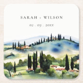 トスカーナエレガントイタリア水彩風景結婚ズ スクエアペーパーコースター (正面)