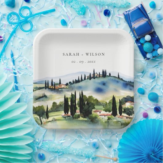 トスカーナエレガントイタリア水彩風景結婚ズ ペーパープレート (パーティー)