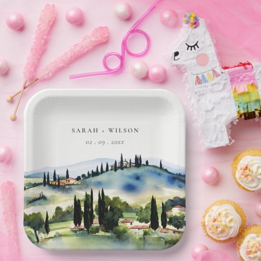 トスカーナエレガントイタリア水彩風景結婚ズ ペーパープレート (パーティー)