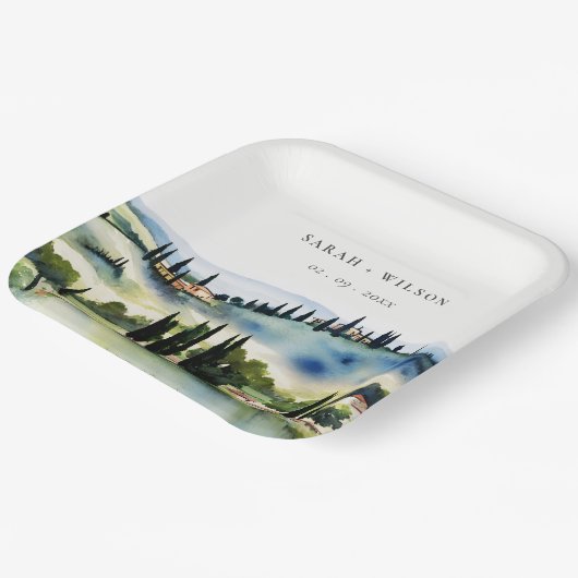 トスカーナエレガントイタリア水彩風景結婚ズ ペーパープレート (傾斜あり)