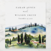 トスカーナエレガントイタリア水彩風景結婚ズ ワインラベル (シングルラベル)