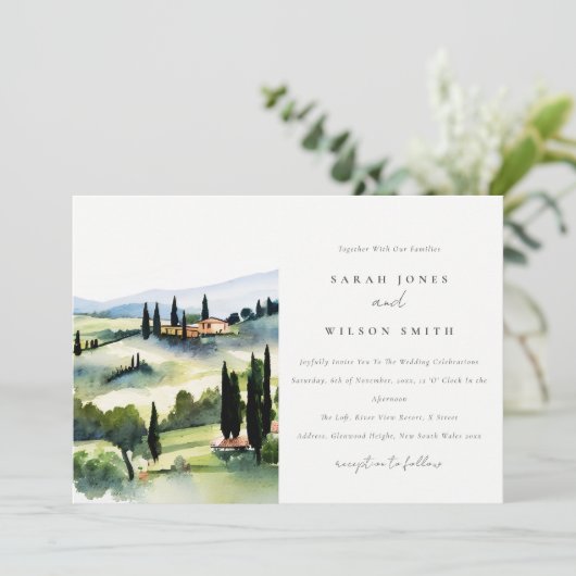 トスカーナエレガントイタリア水彩風景結婚ズ 招待状 (スタンド正面)