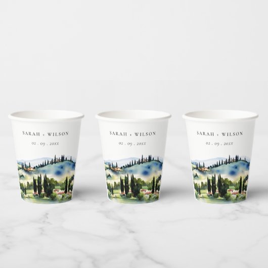 トスカーナエレガントイタリア水彩風景結婚ズ 紙コップ (複数)