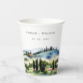 トスカーナエレガントイタリア水彩風景結婚ズ 紙コップ (正面)