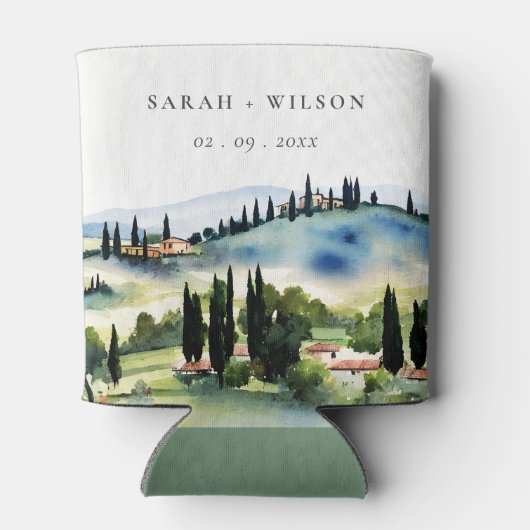 トスカーナエレガントイタリア水彩風景結婚ズ 缶クーラー (裏面)