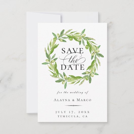 トスカーナオリーブリース日付を保存 案内状 (正面)