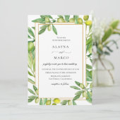 トスカーナオリーブ金ゴールドフレーム結婚式招待状 招待状 (スタンド正面)
