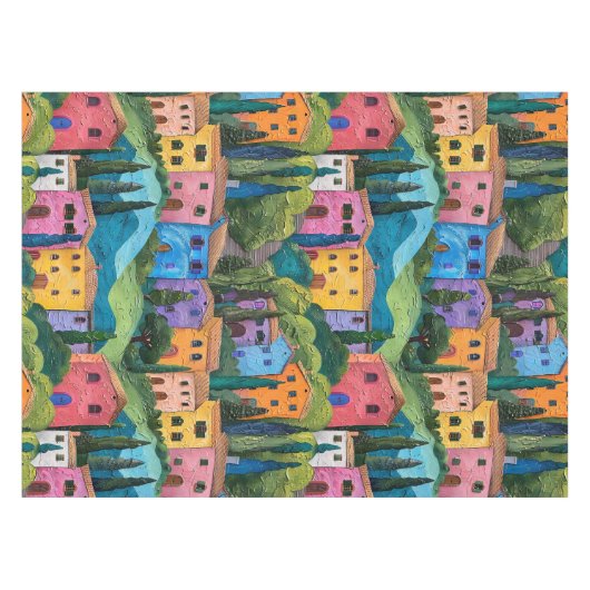 トスカーナカラフルの家 テーブルクロス (正面(横))